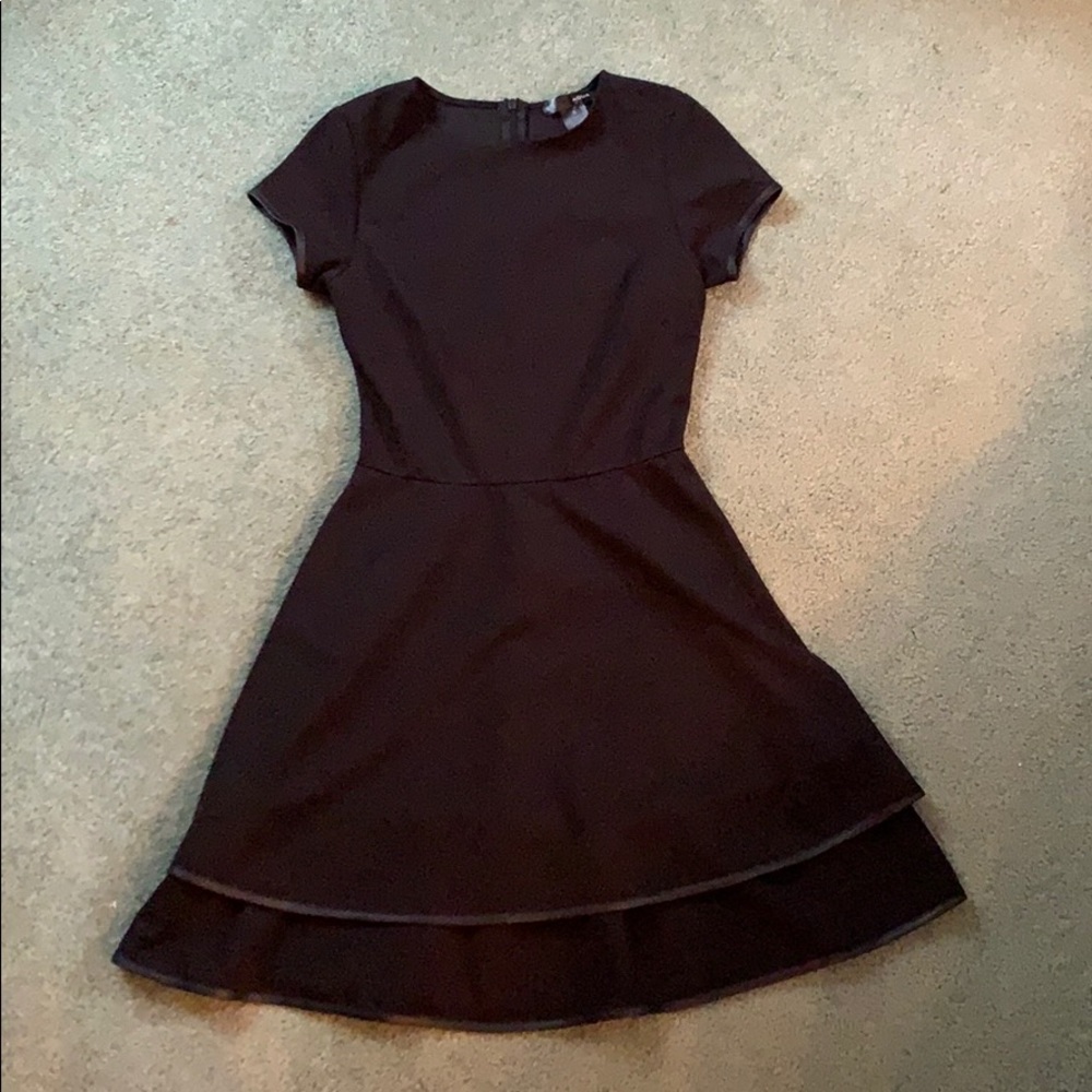 Aqua Black Tiered Dress with Short Sleeves